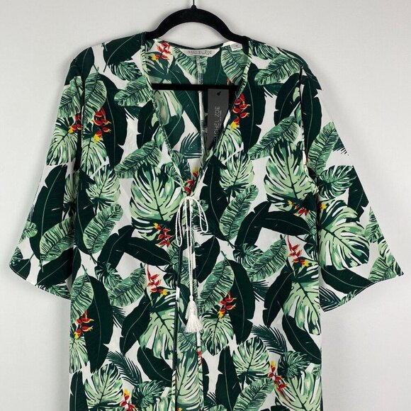 Rachel Zoe Duster Tropical 3/4 Sleeve Tie Front One Size OS Kimono - Picture 2 of 11